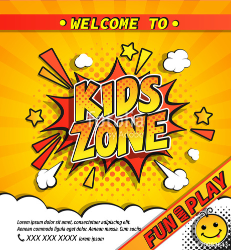 461x500 Kids Zone Invitation Banner In Comic Boom Explosion Bubble