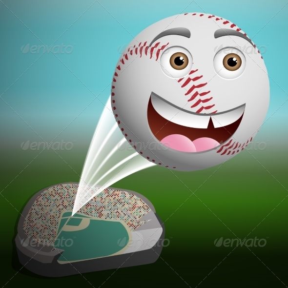 590x590 Cartoon Baseball Flying High Out Of The Park Sport Vector