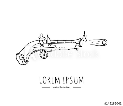 500x434 Hand Drawn Doodle Pirates Related Icon Old Style Gun With Flying