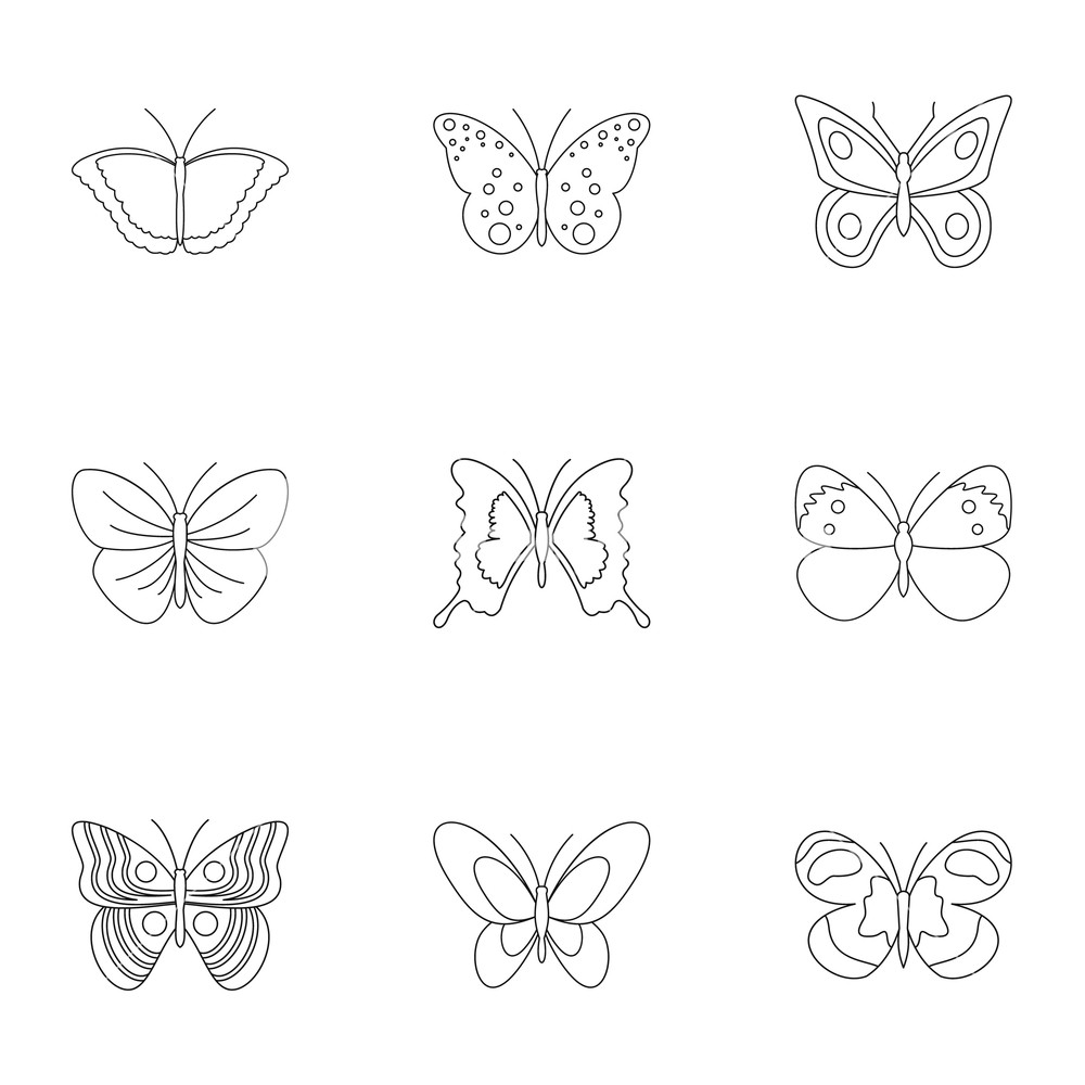 Flying Butterfly Icons Set Outline Illustration Of Flying 1000x1000 Flying Butterfly Icons Set Outline Illustration Of Flying