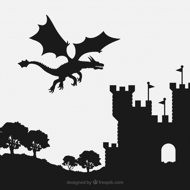 626x626 Silhouette Of Castle And Flying Dragon Vector Free Download