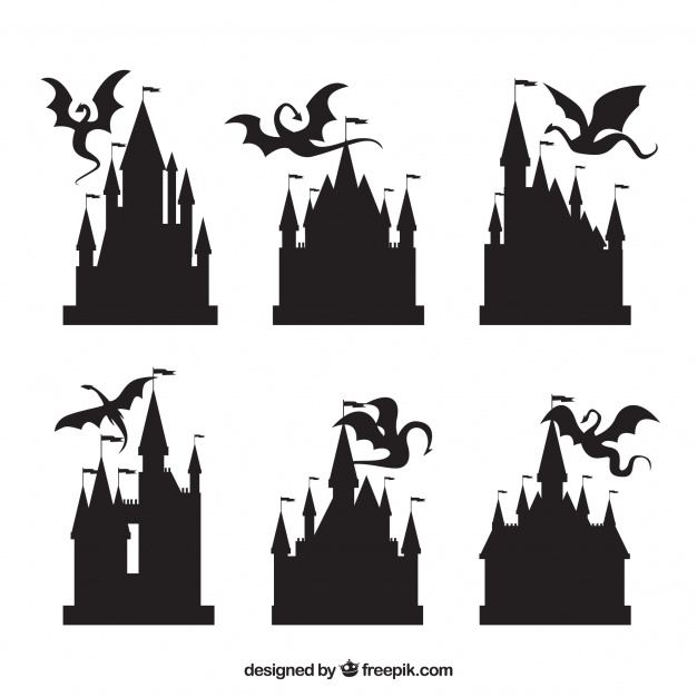 626x626 Silhouette Of Castle And Flying Dragon Collection Vector Free