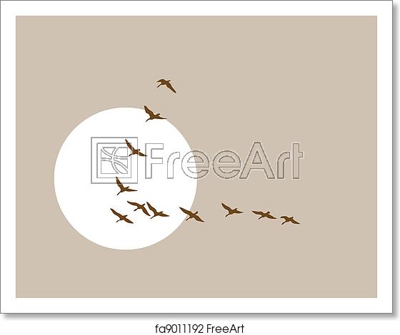560x470 Free Art Print Of Flying Ducks Silhouette On Solar Background