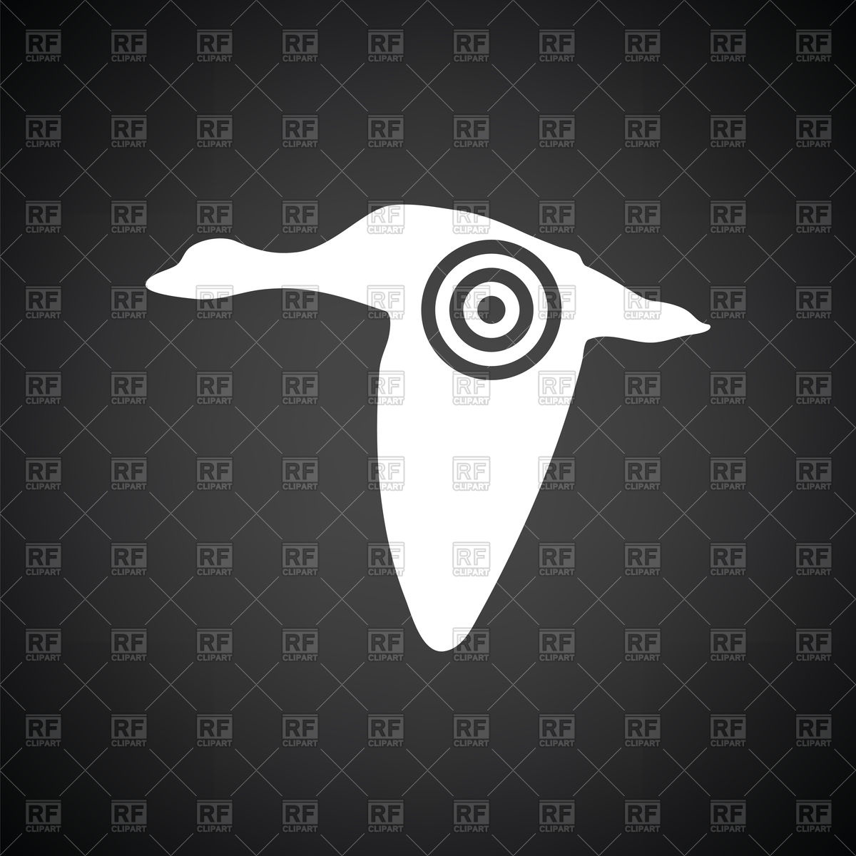 1200x1200 Flying Duck Silhouette With Target Icon On Black Background Vector