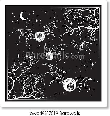 362x382 Flying Eyeballs With Creepy Monster Wings, Art Print Barewalls