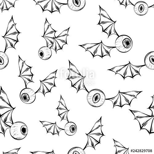 500x500 Halloween, Flying Eyeballs, Vector, Handmade Coloring Book