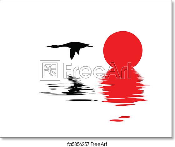 560x470 Free Art Print Of Vector Silhouette Flying Goose On White