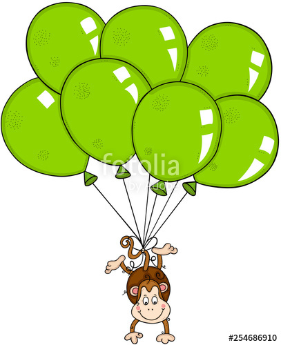 407x500 Monkey Flying With Green Balloons Stock Image And Royalty Free