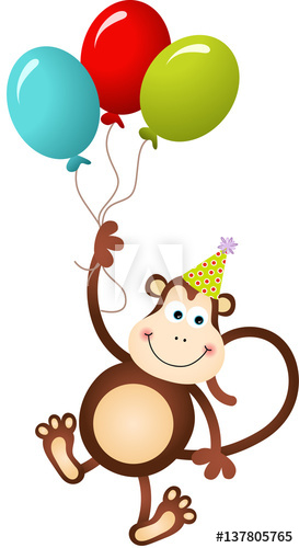 273x500 Birthday Monkey Flying With Balloons
