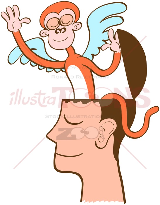 547x700 Winged Monkey Mind Flying Away From Meditator's Head
