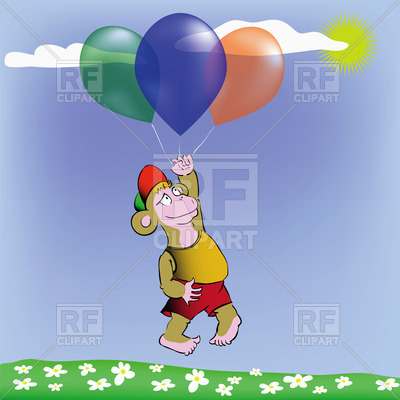400x400 Cartoon Monkey Flying On Baloons Vector Image Of Plants