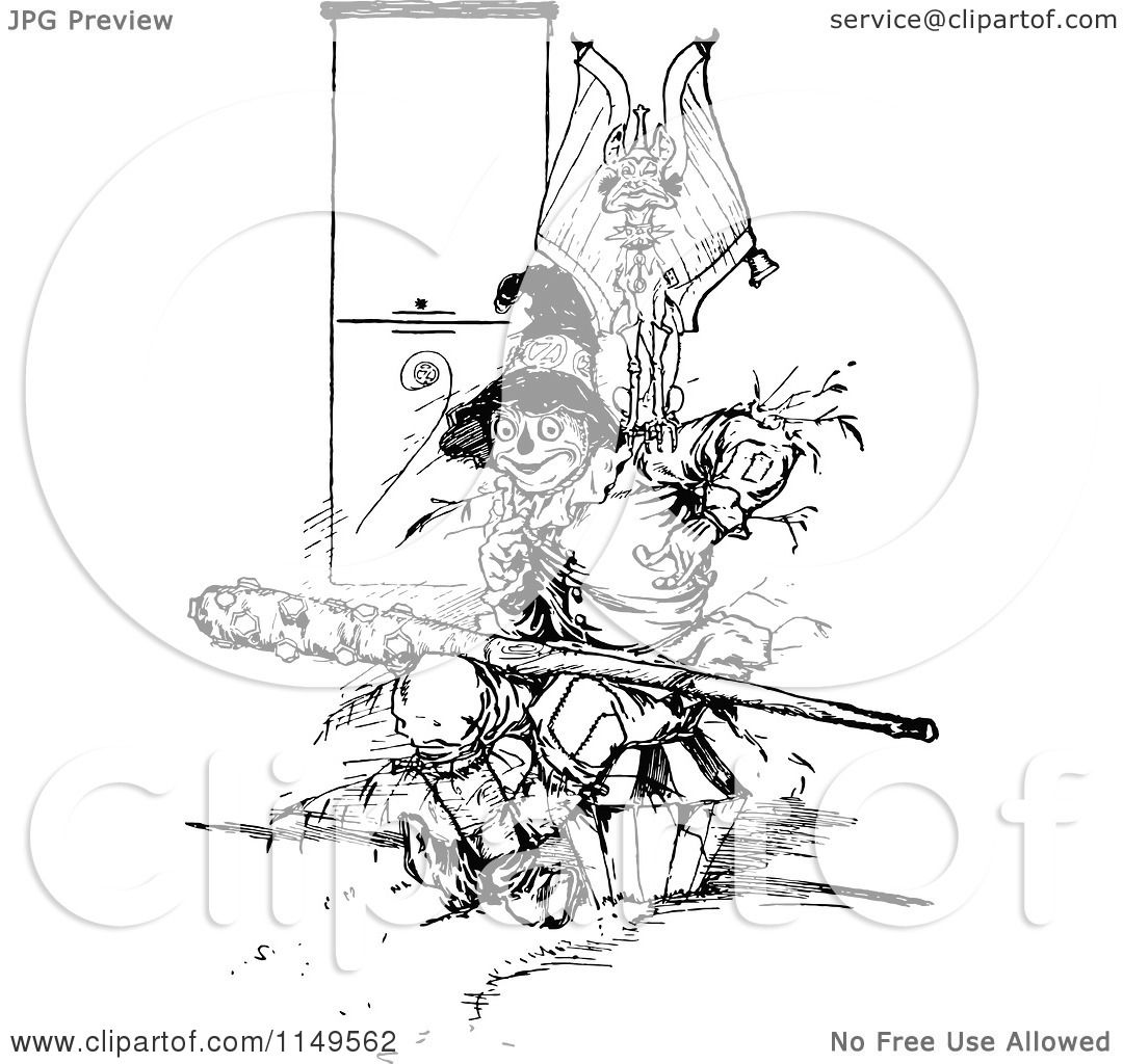 1080x1024 Clipart Of A Retro Vintage Black And White Scarecrow And Evil