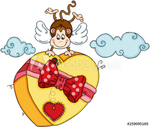 500x424 Cute Monkey Flying With Yellow Heart Gift Box