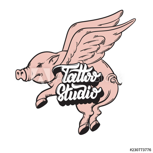 500x500 Vector Hand Drawn Illustration Of Flying Pig And Handwritten