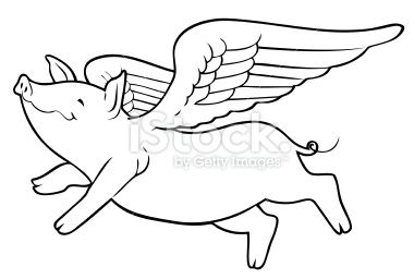 380x256 Vector Line Art Of A Cartoon Flying Pig With Wings Tattoo