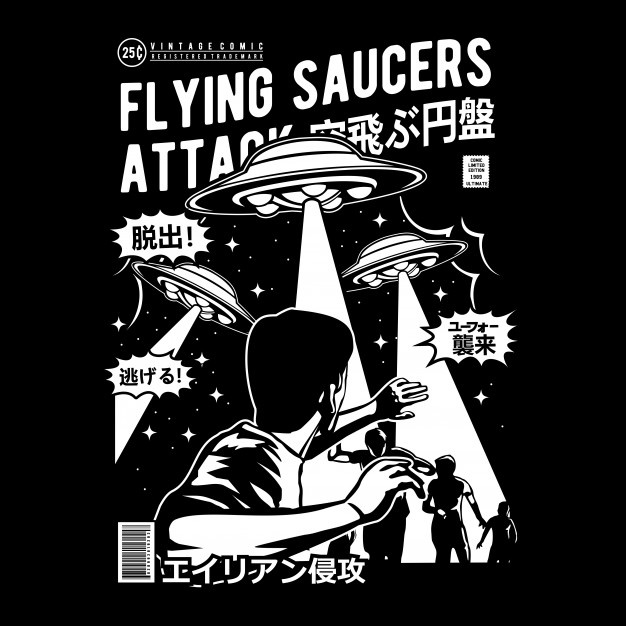 626x626 Flying Saucers Attack Comic Cover Art Vector Premium Download