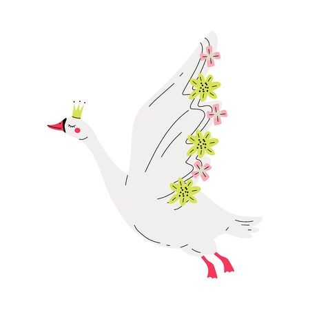 450x450 Beautiful White Flying Swan Princess With Golden Crown And Wings