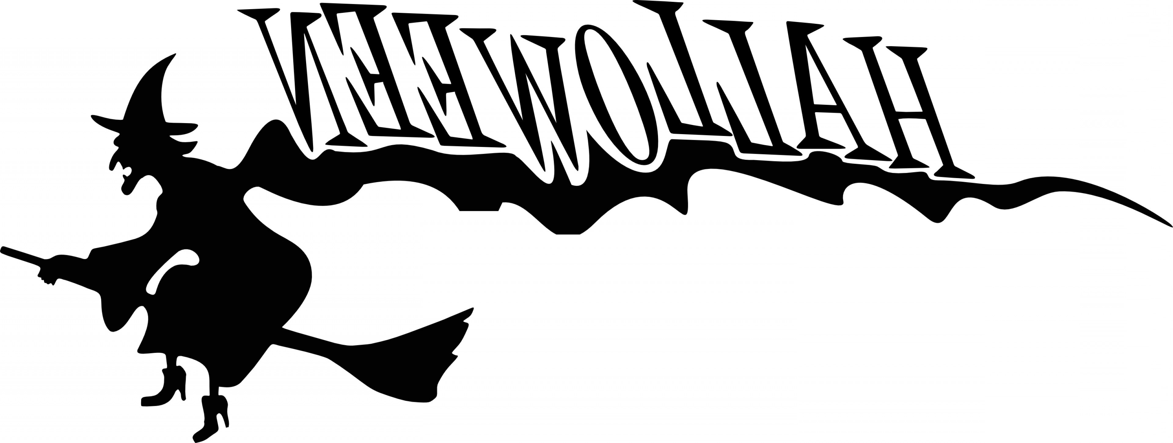 3840x1450 Halloween Flying Witch Clipart Black And White