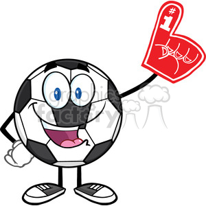 300x300 Happy Soccer Ball Cartoon Mascot Character Wearing A Foam Finger