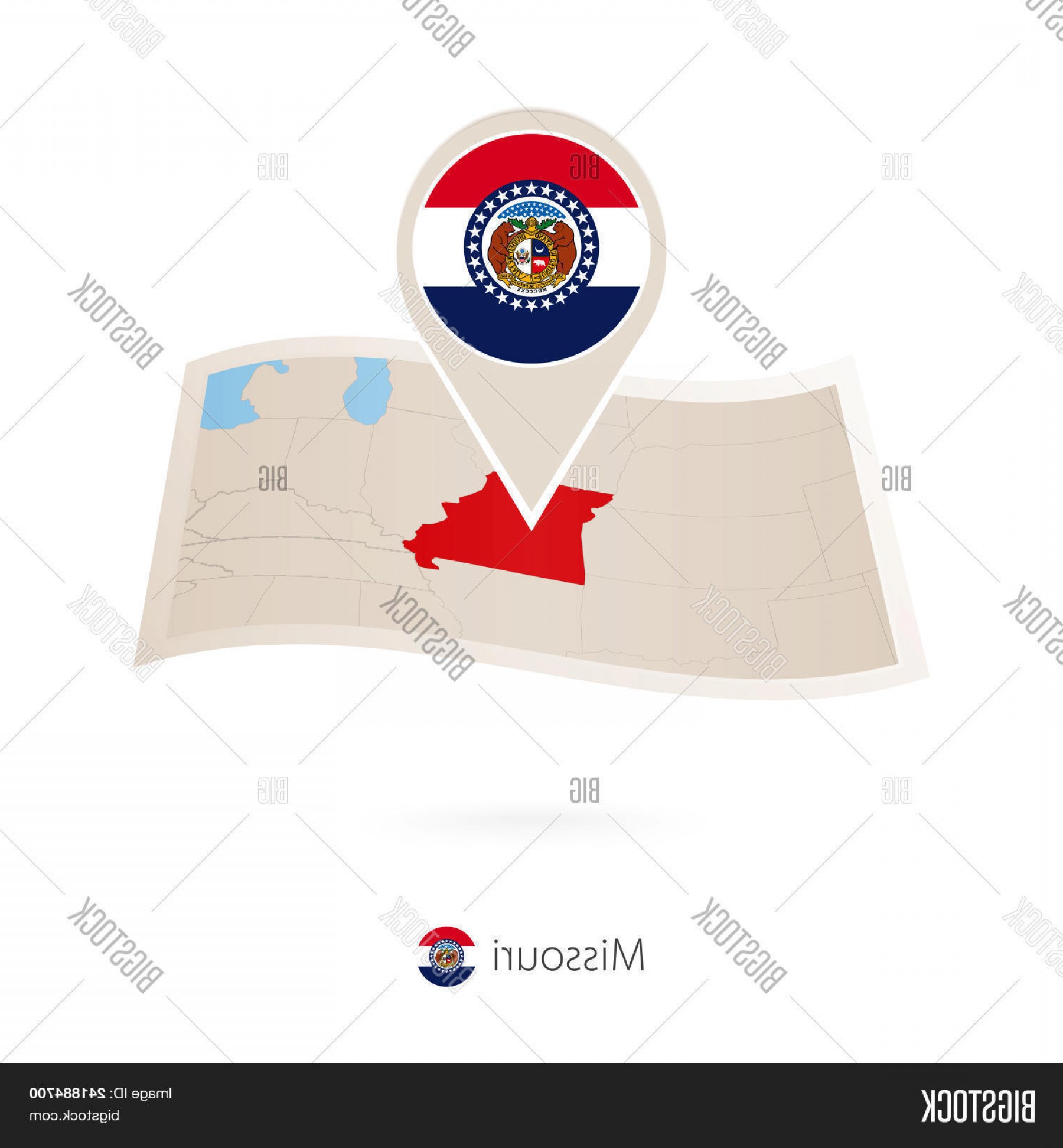1800x1944 Stock Vector Folded Paper Map Of Missouri U S State With Flag Pin