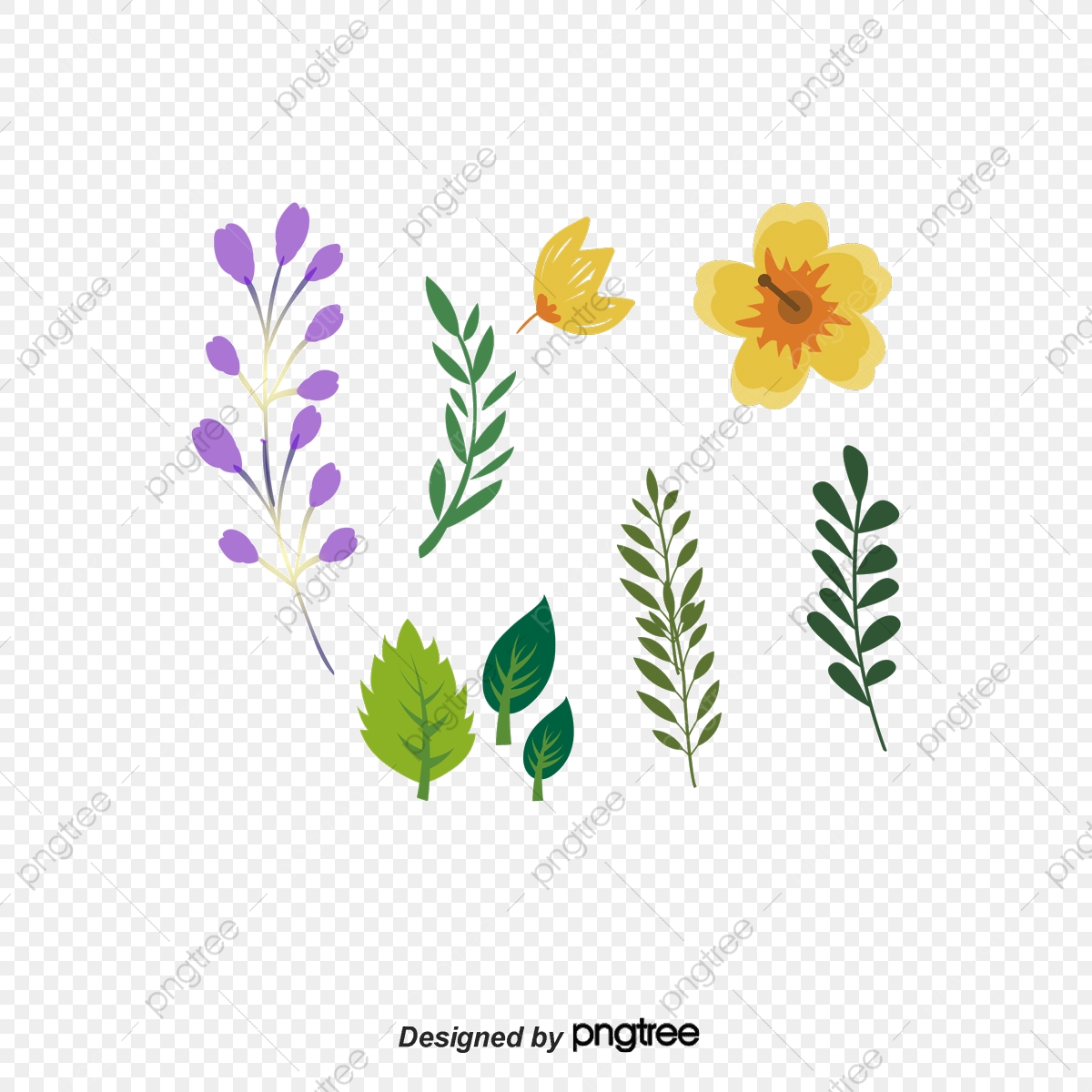 1200x1200 Models Of Water Colored Flowers And Foliage Vector Material