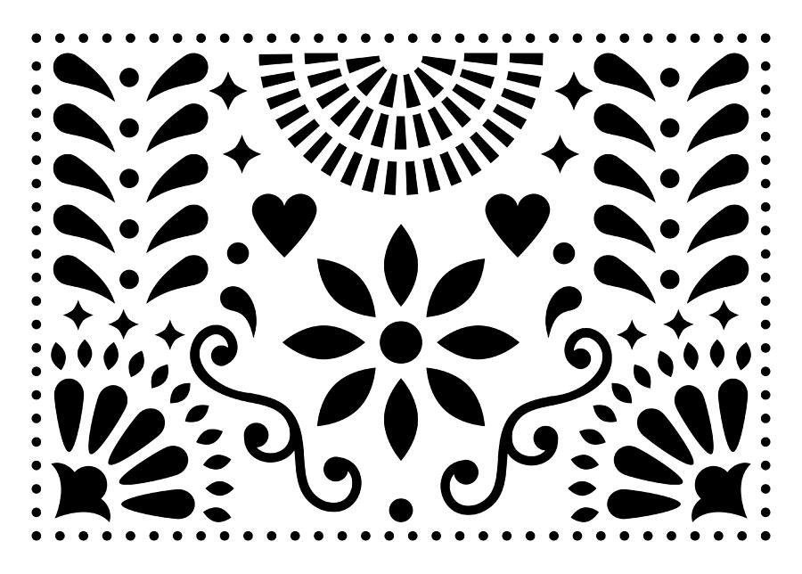 900x644 Mexican Folk Art Vector Pattern, Colorful Design With Flowers