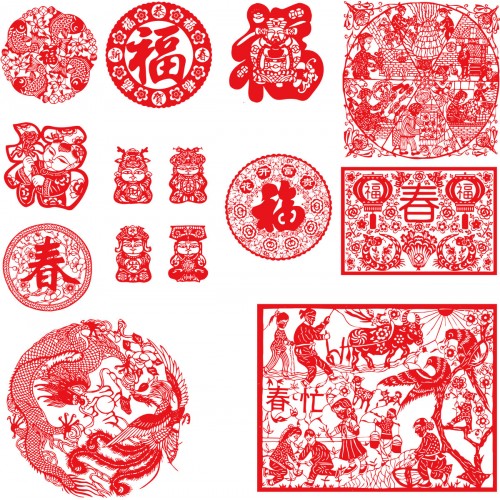 500x500 Chinese Paper Cutting Art Vector