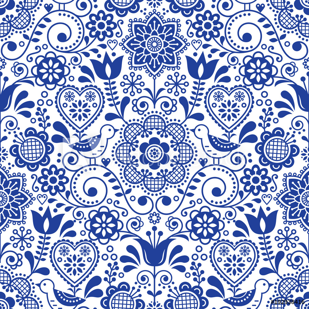 1000x1000 Photo Art Print Seamless Folk Art Vector Pattern With Birds