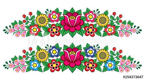 500x278 Polish Folk Art Vector Floral Long Decoration, Zalipie Decorative