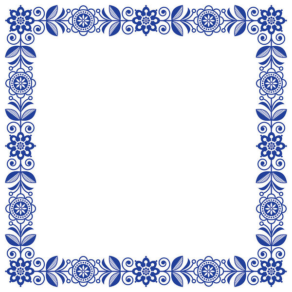600x600 Scandinavian Folk Art Vector Frame, Cute Floral Border, Square