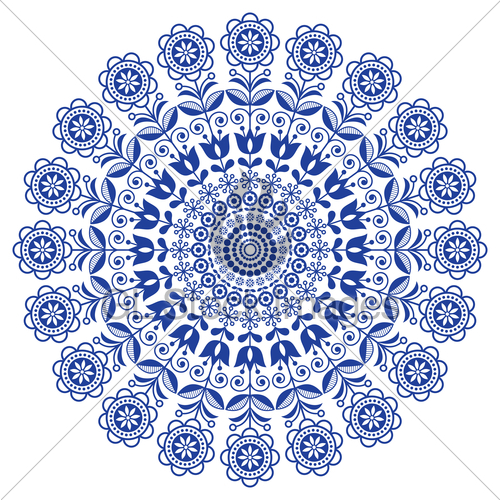 500x500 Scandinavian Folk Art Vector Mandala With Flowers, Floral Gl
