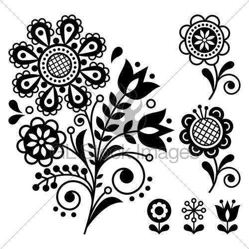 500x500 Floral Vector Design, Folk Art Vector Ornament With Flowe Gl