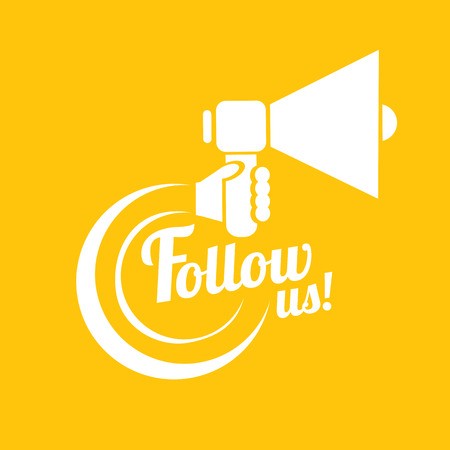 450x450 Follow Us Vector Orange Banner Follow Us On Online Media Social