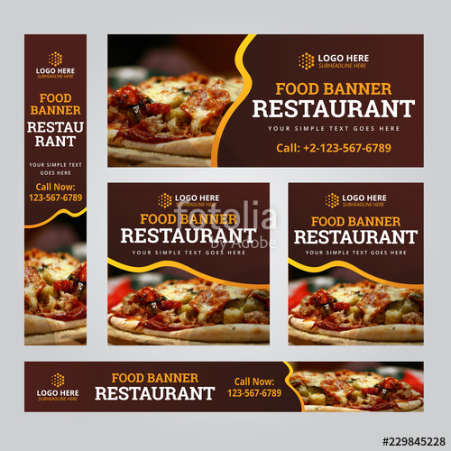 500x500 Food Restaurant Banner Set Design Vector Art Template Stock Image