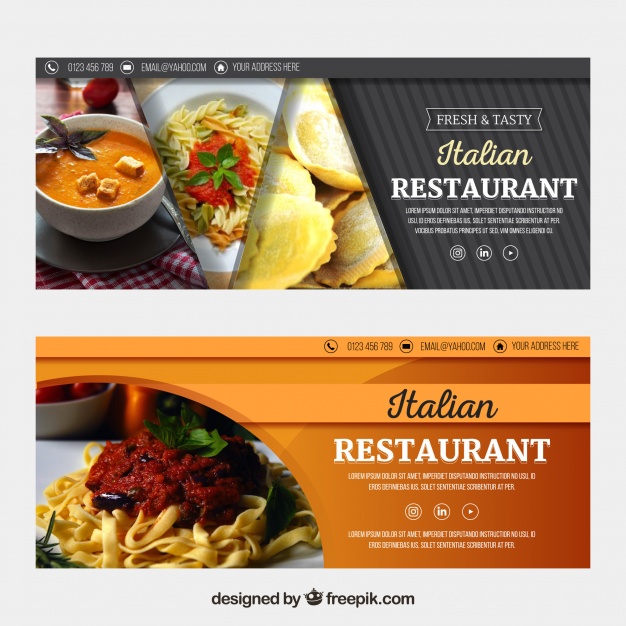 626x626 Italian Restaurant Web Banner Collection With Photo Vector Free
