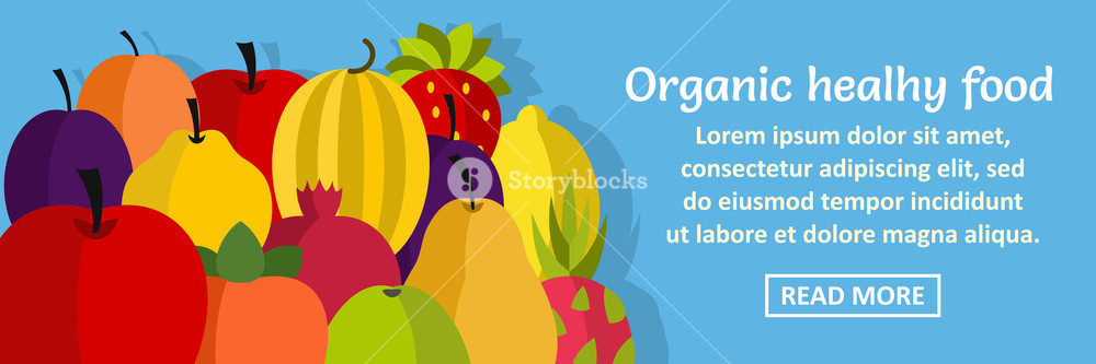 1000x333 Organic Healthy Food Banner Horizontal Concept Flat Illustration