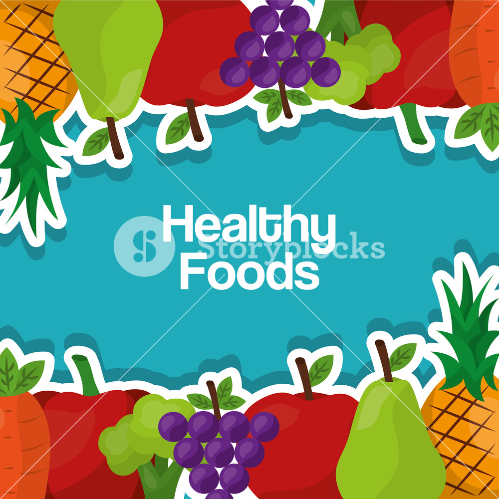 1000x1000 Healthy Foods Lifestyle Benefits Fruits Vegetables Border Vector