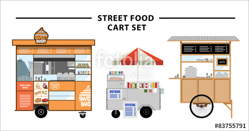 500x265 Street Food Cart Vector Illustration Set Stock Image And Royalty