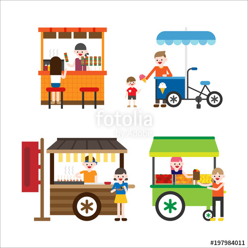 500x500 Street Food For Sale In Food Carts Vector Flat Design