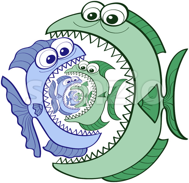 620x599 Voracious Fishes Eating The Smaller One In A Big Food Vector