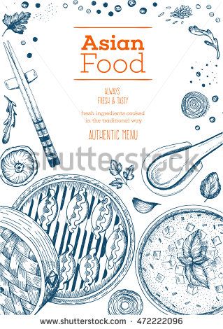 319x470 Asian Food Frame Linear Graphic Vector Illustration Of Asian