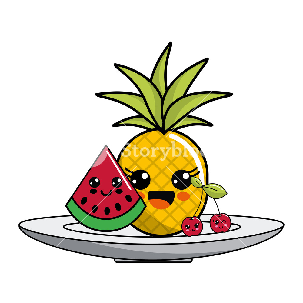 1000x1000 Isolated Kawaii Fruits, Concept Of Organic Healthy Fresh Natural