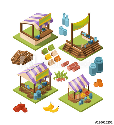 Local Farm Isometric Food Marketplaces With Meat Vegetables Fish 459x500 Local Farm Isometric Food Marketplaces With Meat Vegetables Fish