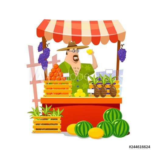 500x496 Local Food Market Cartoon Vector Illustration Fruits