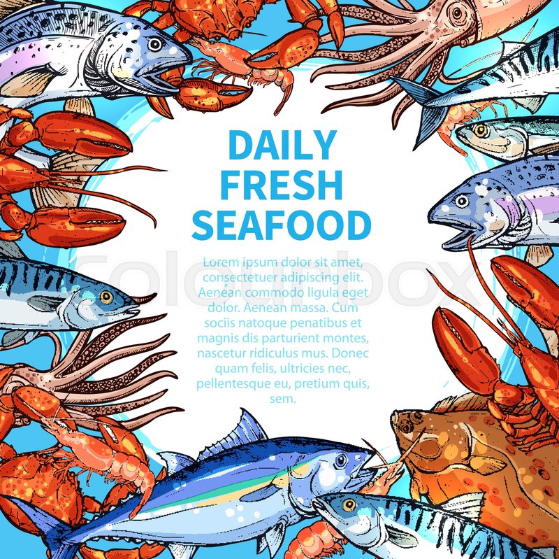 800x799 Seafood Poster For Fish Food Market Or Stock Vector Colourbox