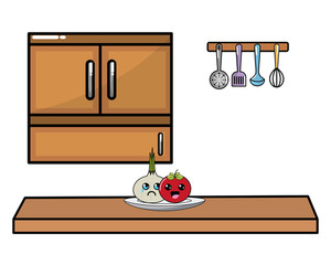300x240 Kawaii Vegetables In Kitchen,concept Of Organic Healthy Fresh