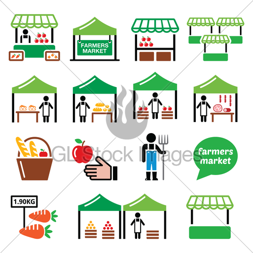 500x500 Farmers Market, Food Market With Fresh Local Produce Icon Gl