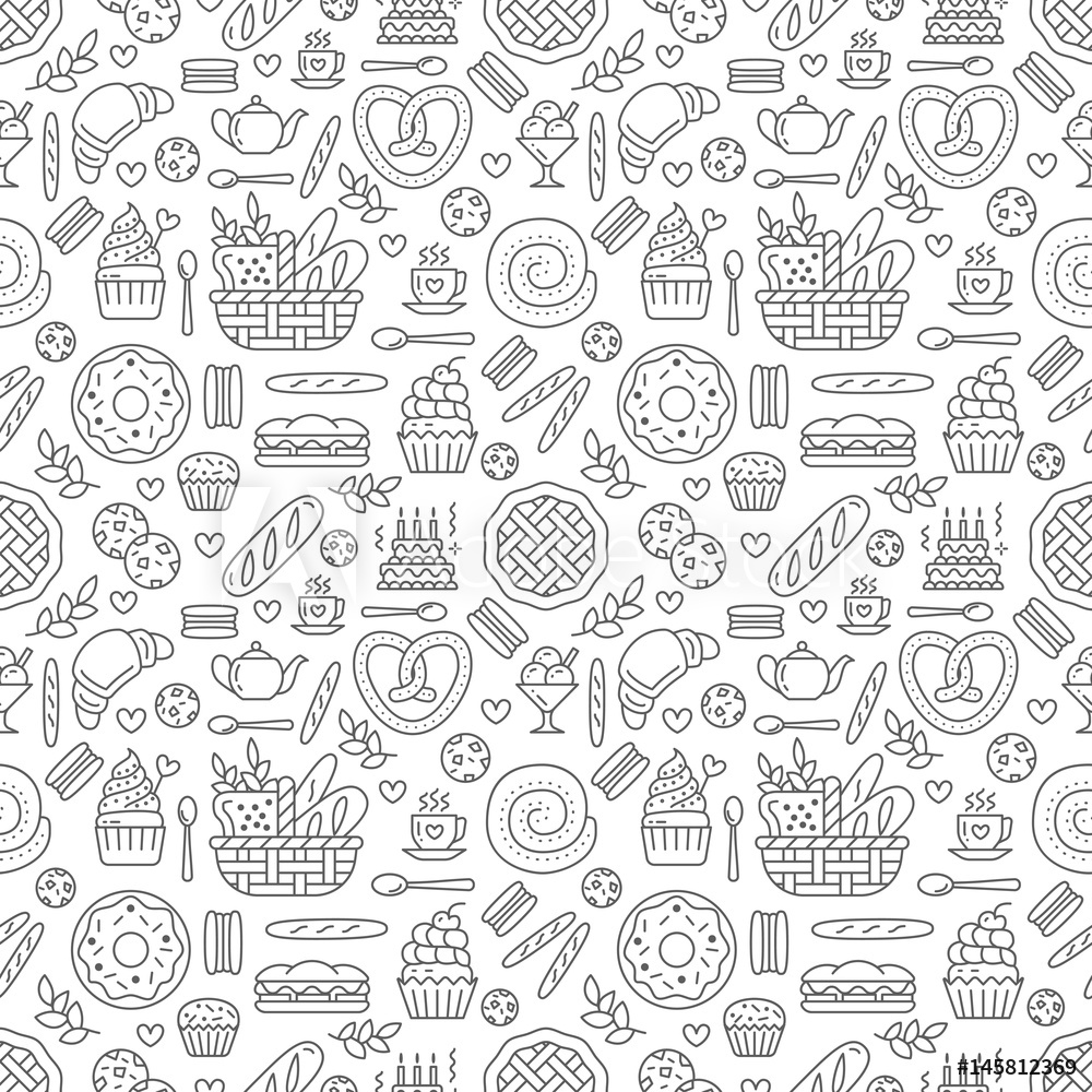 1000x1000 Fotografie, Obraz Bakery Seamless Pattern, Food Vector Background
