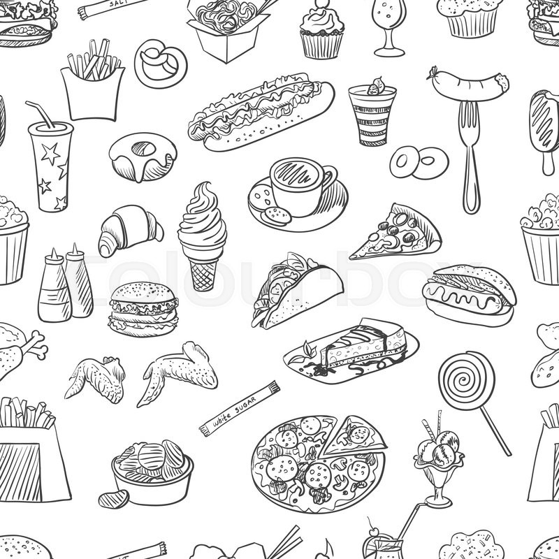 800x800 Hand Drawn Fast Food Pattern, Stock Vector Colourbox