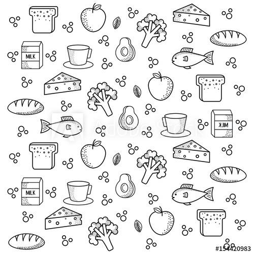 500x500 Hand Drawn Healthy Food Pattern Over White Background Vector